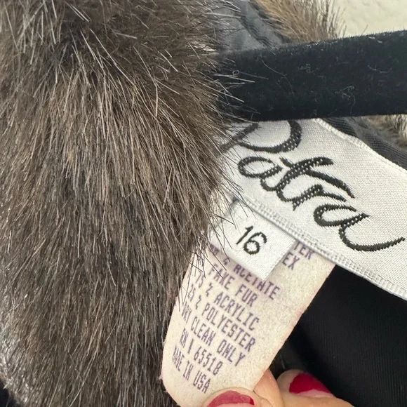 Patra womens L black velvet long sleeve fur cuff maxi dress witchy Gala formal - Picture 9 of 9